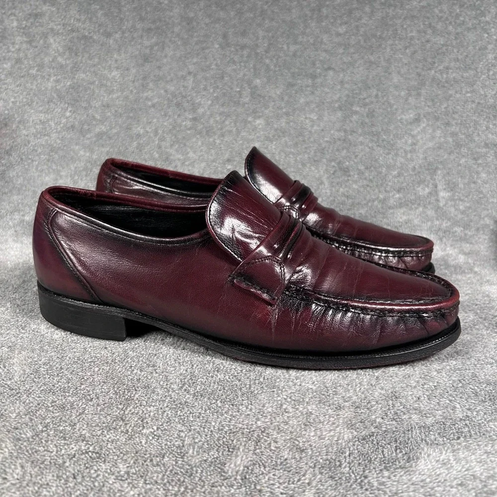 Florsheim Loafers Como Burgundy Black Cherry Leather Moc Toe Strap Mens 9.5D
